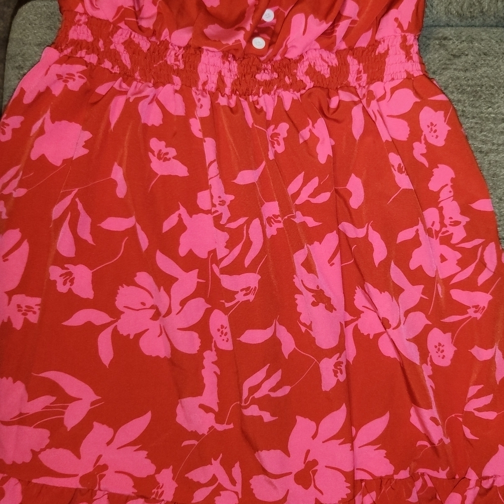 SHEIN Red and Pink Strapless Dress